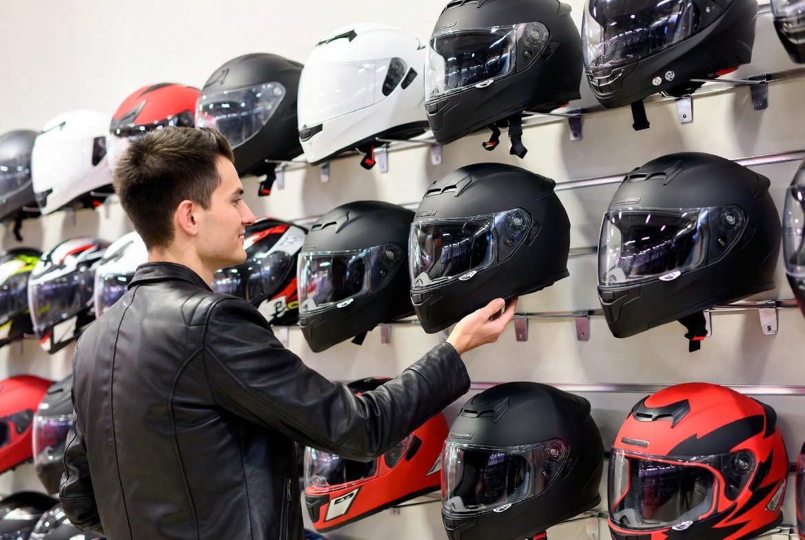 Variedad de marcas y modelos de cascos de moto